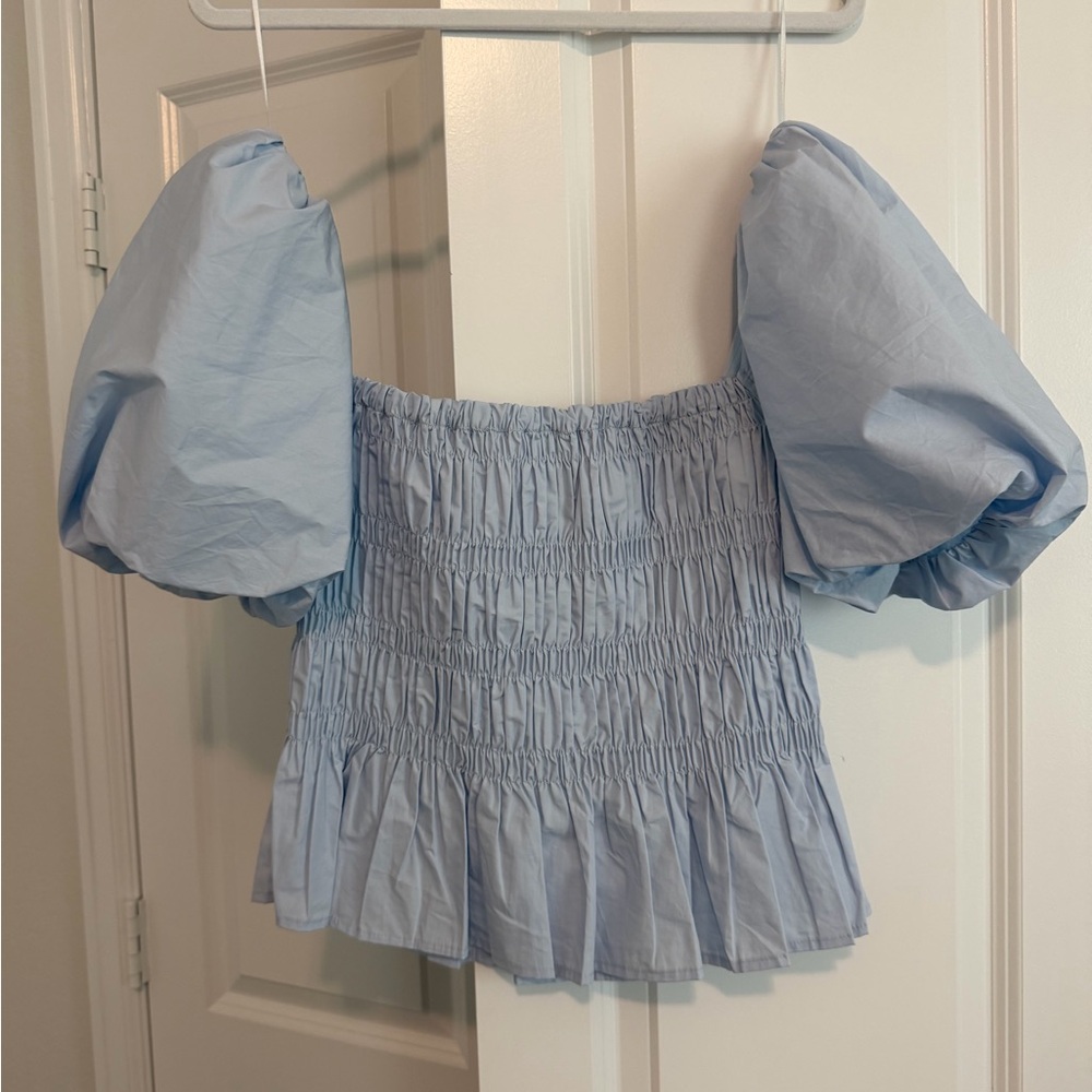 ASTR the label, Sabina Light Blue Puff Sleeve Smocked Women's Top